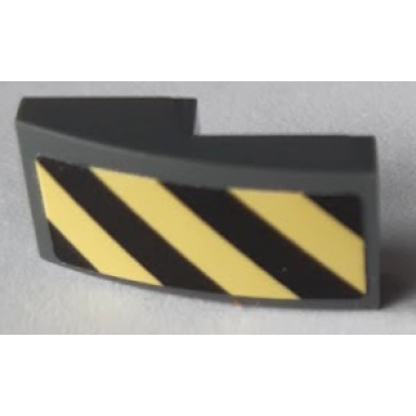 dark bluish gray slope curved 2 x 1 x 2 3 with black and bright light yellow danger stripes pattern side a sticker - sets 60214 60215