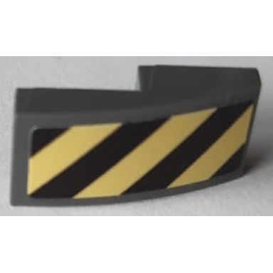 dark bluish gray slope curved 2 x 1 x 2 3 with black and bright light yellow danger stripes pattern side b sticker - sets 60214 60215