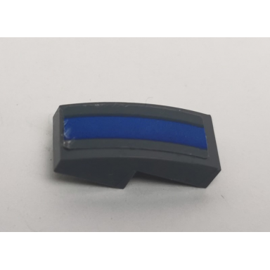 dark bluish gray slope curved 2 x 1 x 2 3 with blue stripe pattern sticker - set 75149