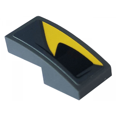 dark bluish gray slope curved 2 x 1 x 2 3 with black air vent and curved yellow stripe pattern model left side sticker - set 76903