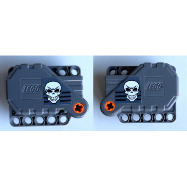 dark bluish gray pullback motor 6 x 5 x 3 with white skull and black stripes pattern on both sides stickers - set 42106