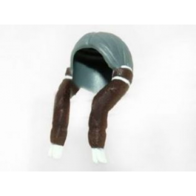 dark bluish gray minifigure hair long braided with white ties and dark brown braids