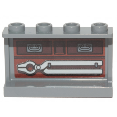 dark bluish gray panel 1 x 4 x 2 with side supports - hollow studs with pincers and drawers pattern on inside sticker - set 75319