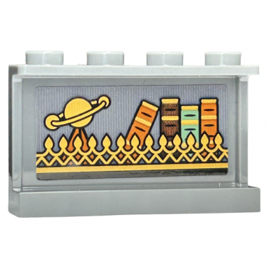 dark bluish gray panel 1 x 4 x 2 with side supports - hollow studs with gold ornate fence with spikes planet and books pattern sticker - set 76411