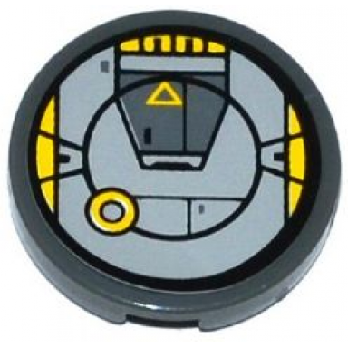 tile round 2 x 2 with bottom stud holder with yellow circle and triangle and sw at-dp pattern sticker - set 75083