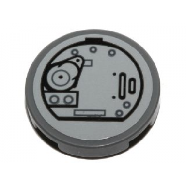 dark bluish gray tile round 2 x 2 with bottom stud holder with sw at-st hatch pattern 1 sticker - set 75153