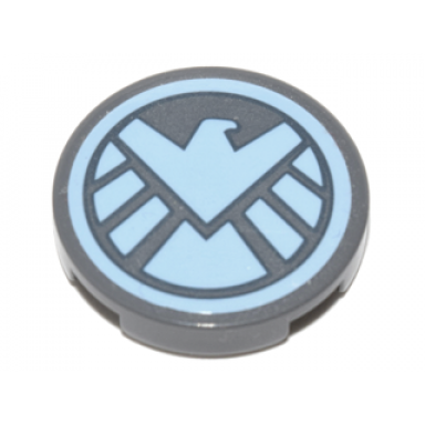 dark bluish gray tile round 2 x 2 with bottom stud holder with bright light blue shield eagle logo on dark bluish gray background pattern sticker - set 76042