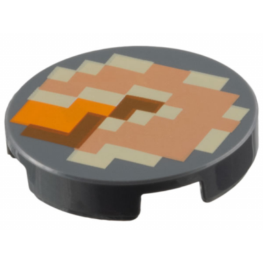 dark bluish gray tile round 2 x 2 with bottom stud holder with pixelated tan nougat orange and dark orange pattern minecraft pumpkin pie