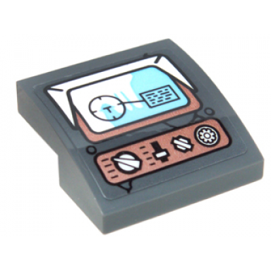 dark bluish gray slope curved 2 x 2 x 2 3 with target display white switches and buttons on copper plating pattern sticker - set 70226