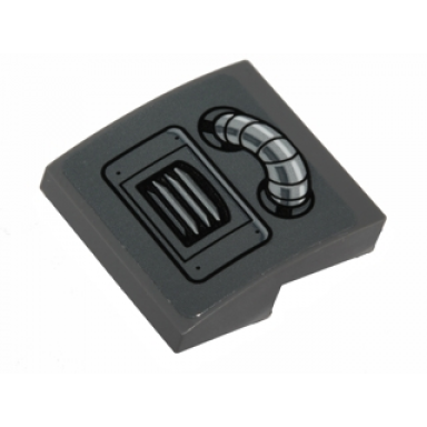 dark bluish gray slope curved 2 x 2 x 2 3 with vent grille and pipe pattern sticker - set 75138