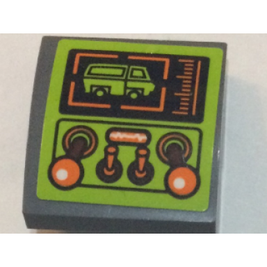 dark bluish gray slope curved 2 x 2 x 2 3 with orange controls and screen with van pattern sticker - set 75902