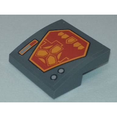 dark bluish gray slope curved 2 x 2 x 2 3 with orange nexo shields pattern sticker - set 70348