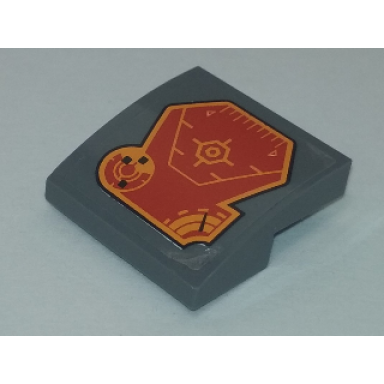 dark bluish gray slope curved 2 x 2 x 2 3 with orange radar and speedometer pattern sticker - set 70348