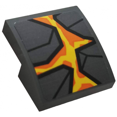 dark bluish gray slope curved 2 x 2 x 2 3 with dark bluish gray rock orange and yellow lava pattern sticker - set 76128
