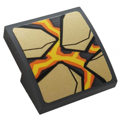 dark bluish gray slope curved 2 x 2 x 2 3 with pearl gold rock orange and yellow lava pattern sticker - set 76128