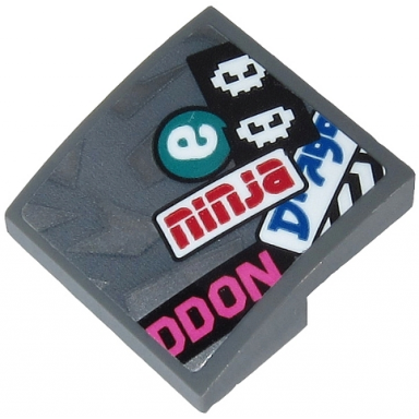 dark bluish gray slope curved 2 x 2 x 2 3 with red ninja dark pink ddon blue drago white e and white faces pattern sticker - set 71710