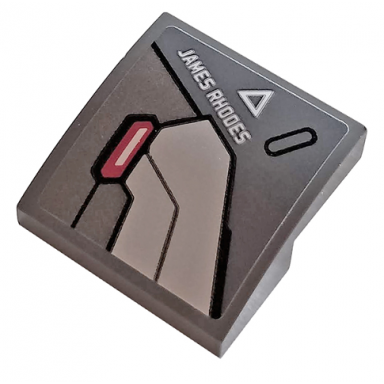 dark bluish gray slope curved 2 x 2 x 2 3 with james rhodes hull plate red light and white triangle pattern sticker - set 76124