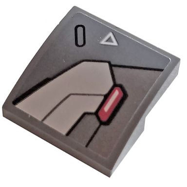 dark bluish gray slope curved 2 x 2 x 2 3 with hull plate red light and white triangle pattern sticker - set 76124