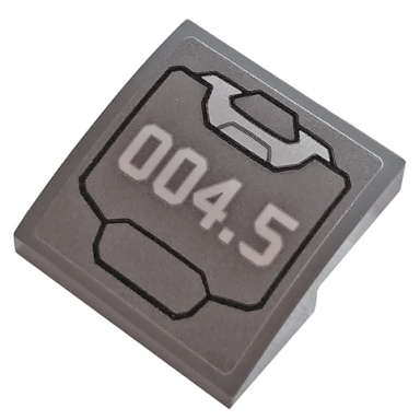 dark bluish gray slope curved 2 x 2 x 2 3 with 004.5 and hull plate pattern sticker - set 76124