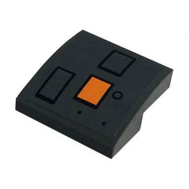 dark bluish gray slope curved 2 x 2 x 2 3 with orange rectangle black rectangles dots and circle pattern sticker - set 75306