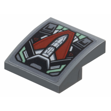 dark bluish gray slope curved 2 x 2 x 2 3 with white and dark red booster sand green and black trim pattern sticker - set 76292