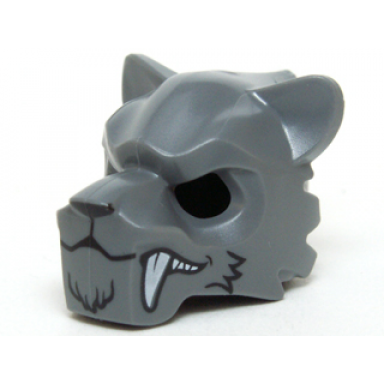 dark bluish gray minifigure headgear mask tiger with white fangs fur and medium lavender sinew patches pattern