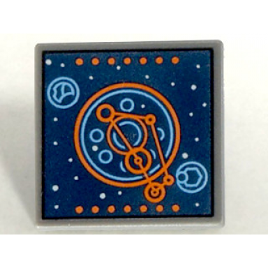 dark bluish gray road sign 2 x 2 square with open o clip with blue and orange space screen pattern