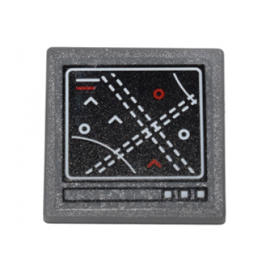 dark bluish gray road sign 2 x 2 square with open o clip with computer screen with circles arcs and dotted lines pattern sticker - set 76051