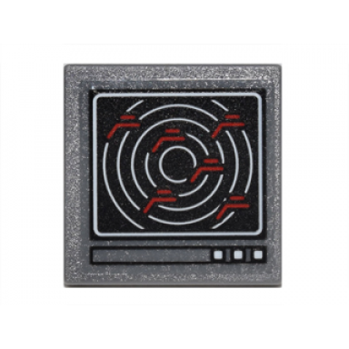 dark bluish gray road sign 2 x 2 square with open o clip with computer screen with white concentric circles and 6 red shapes pattern sticker - set 76051