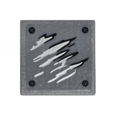 dark bluish gray road sign 2 x 2 square with open o clip with black and silver scratches and screw heads pattern 1 sticker - set 76050