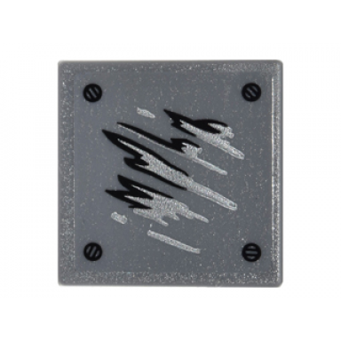 dark bluish gray road sign 2 x 2 square with open o clip with black and silver scratches and screw heads pattern 2 sticker - set 76050