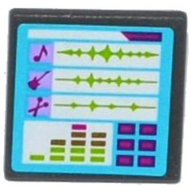 dark bluish gray road sign 2 x 2 square with open o clip with music editing computer screen pattern sticker - set 41103