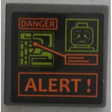 dark bluish gray road sign 2 x 2 square with open o clip with danger map minifigure head and alert ! pattern sticker - set 75902