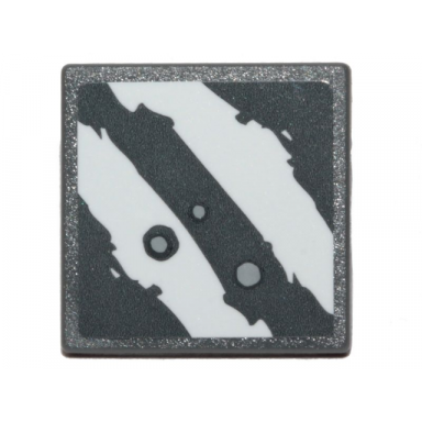 dark bluish gray road sign 2 x 2 square with open o clip with 2 rugged white diagonal stripes and blaster marks on dark bluish gray background pattern sticker - set 75254