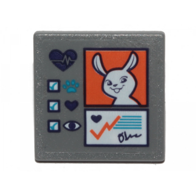 dark bluish gray road sign 2 x 2 square with open o clip with bunny on orange square pattern sticker - set 41403