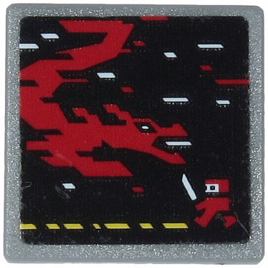 dark bluish gray road sign 2 x 2 square with open o clip with video game display with dark red ninja dragon and pixels pattern sticker - set 71712