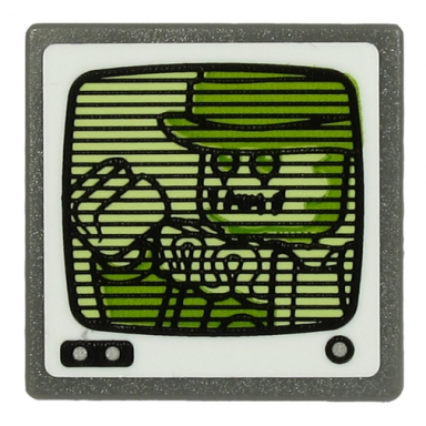 dark bluish gray road sign 2 x 2 square with open o clip with ghost clown on yellowish green screen pattern sticker - set 70432