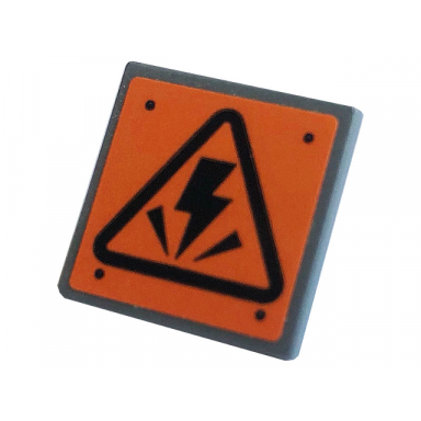 dark bluish gray road sign 2 x 2 square with open o clip with electricity danger sign and 4 rivets on orange background pattern sticker - set 75937
