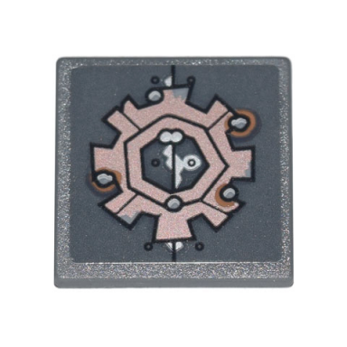 dark bluish gray road sign 2 x 2 square with open o clip with copper gear silver rivets and rust pattern sticker - set 70840