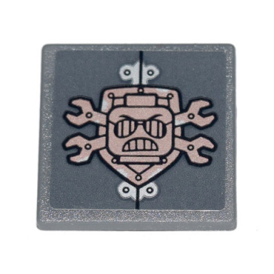 dark bluish gray road sign 2 x 2 square with open o clip with copper crossed wrenches shield scribble cop head and rivets pattern sticker - set 70840