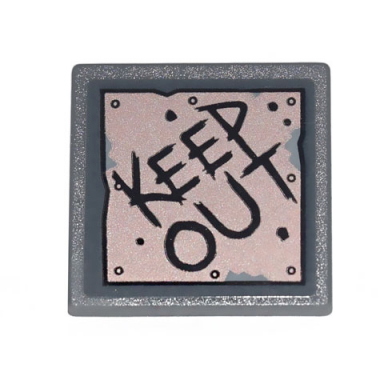 dark bluish gray road sign 2 x 2 square with open o clip with copper plate with keep out and metal rivets pattern sticker - set 70840
