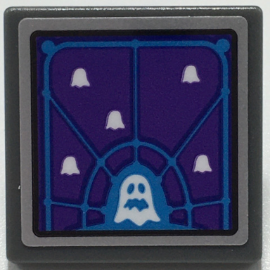 dark bluish gray road sign 2 x 2 square with open o clip with dark purple screen with dark azure grid white ghosts pattern sticker - set 70424