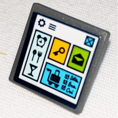 dark bluish gray road sign 2 x 2 square with open o clip with clock restaurant drink key mail envelope and luggage hotel symbols pattern sticker - set 41347