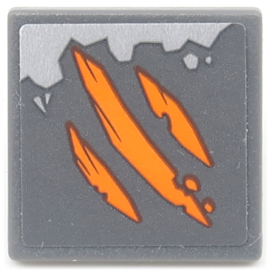dark bluish gray road sign 2 x 2 square with open o clip with 3 orange scratches and big metallic silver damage pattern sticker - set 70655
