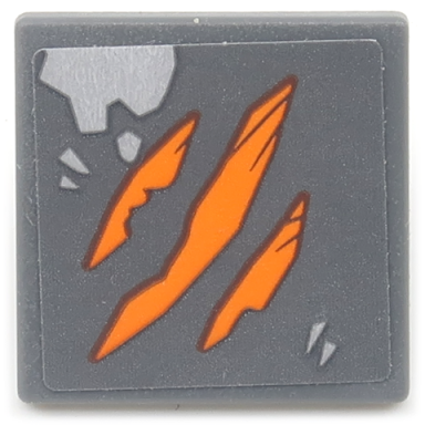 dark bluish gray road sign 2 x 2 square with open o clip with 3 orange scratches and small metallic silver damage pattern sticker - set 70655
