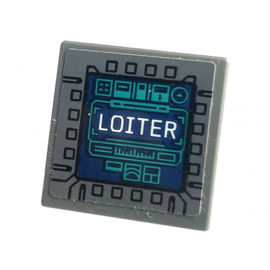 dark bluish gray road sign 2 x 2 square with open o clip with display screen with white loiter and dark turquoise diagrams pattern sticker - set 76240