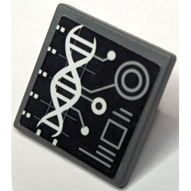 dark bluish gray road sign 2 x 2 square with open o clip with white dna double helix and light bluish gray circles square and lines on black background pattern sticker - set 75933