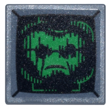 dark bluish gray road sign 2 x 2 square with open o clip with monitor with green head with black glasses arnim zola pattern sticker - set 76269