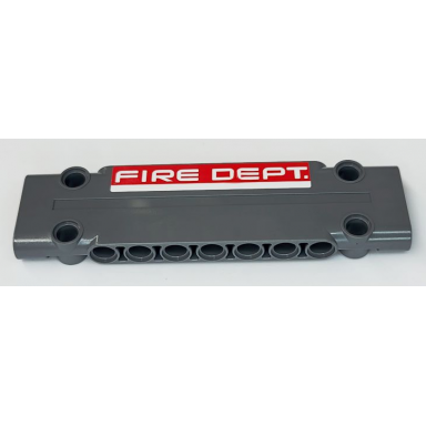 dark bluish gray technic panel plate 3 x 11 x 1 with white fire dept and stripe on red background pattern sticker - set 42075