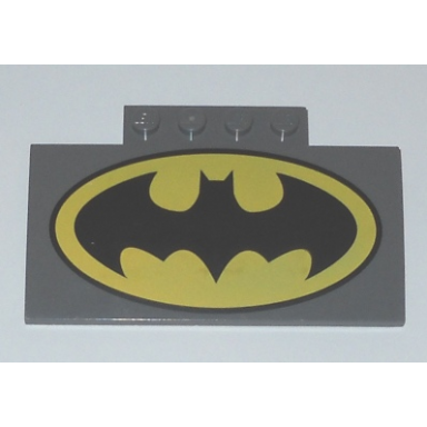 dark bluish gray slope curved 5 x 8 x 2 3 with 4 studs with batman logo pattern